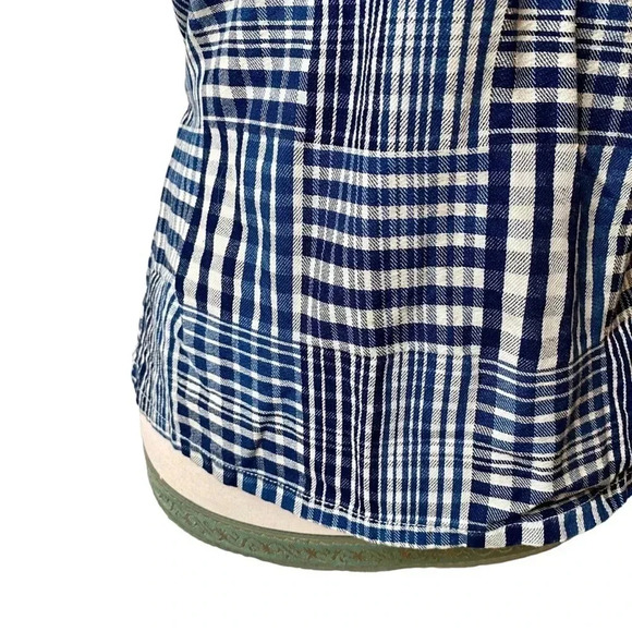 J.Crew Puff Sleeve Wrap Top Indigo Plaid Patchwork Cotton Blouse Size XS - Picture 5 of 15